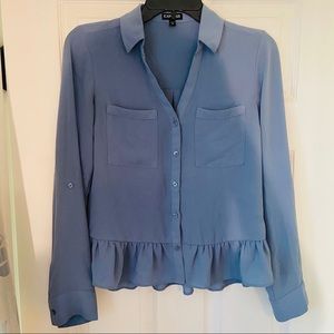 Express Sky Blue Button Top